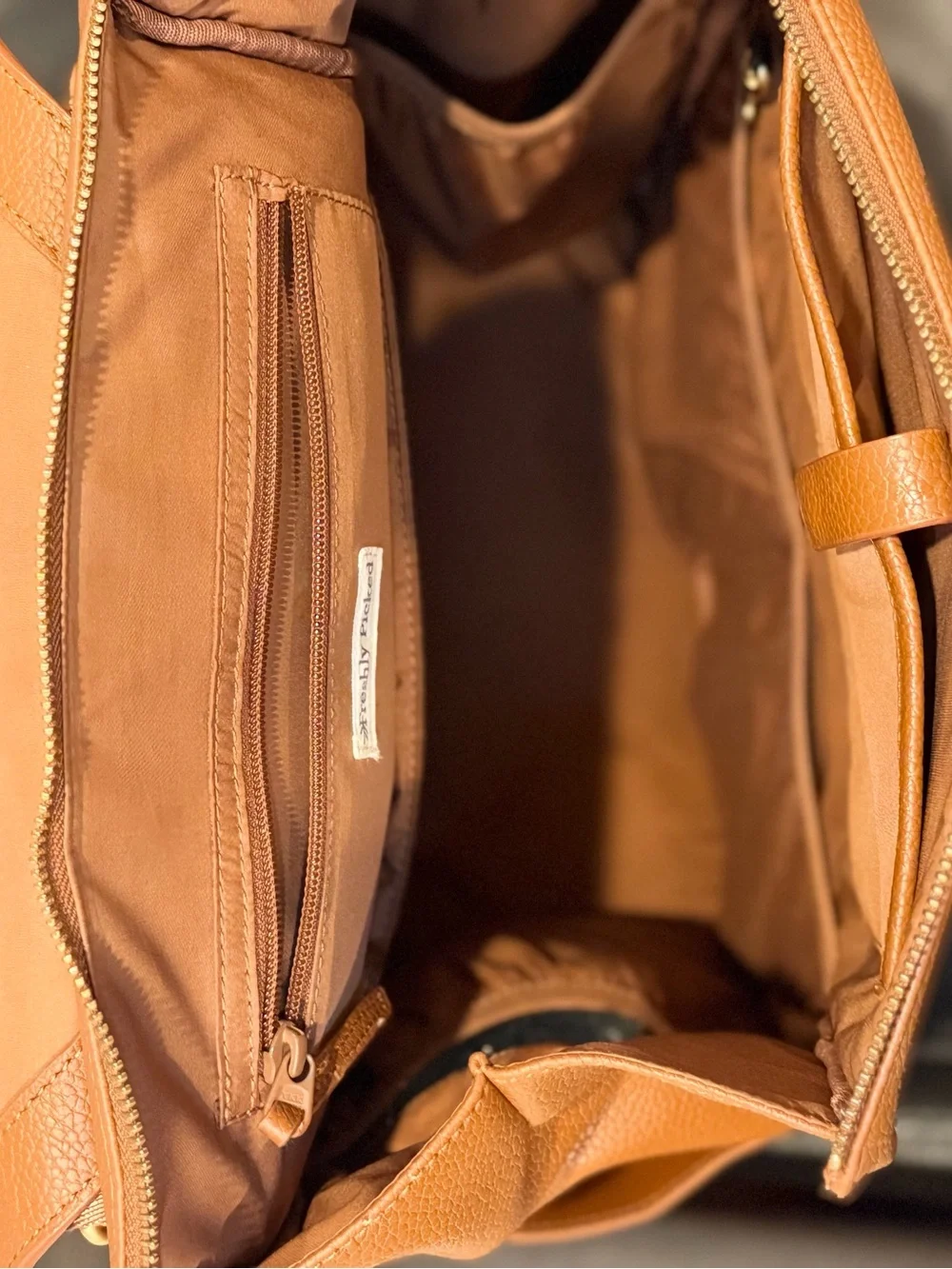 Freshly Picked Classic Diaper Bag ll Cognac Vegan Leather Baby Bag